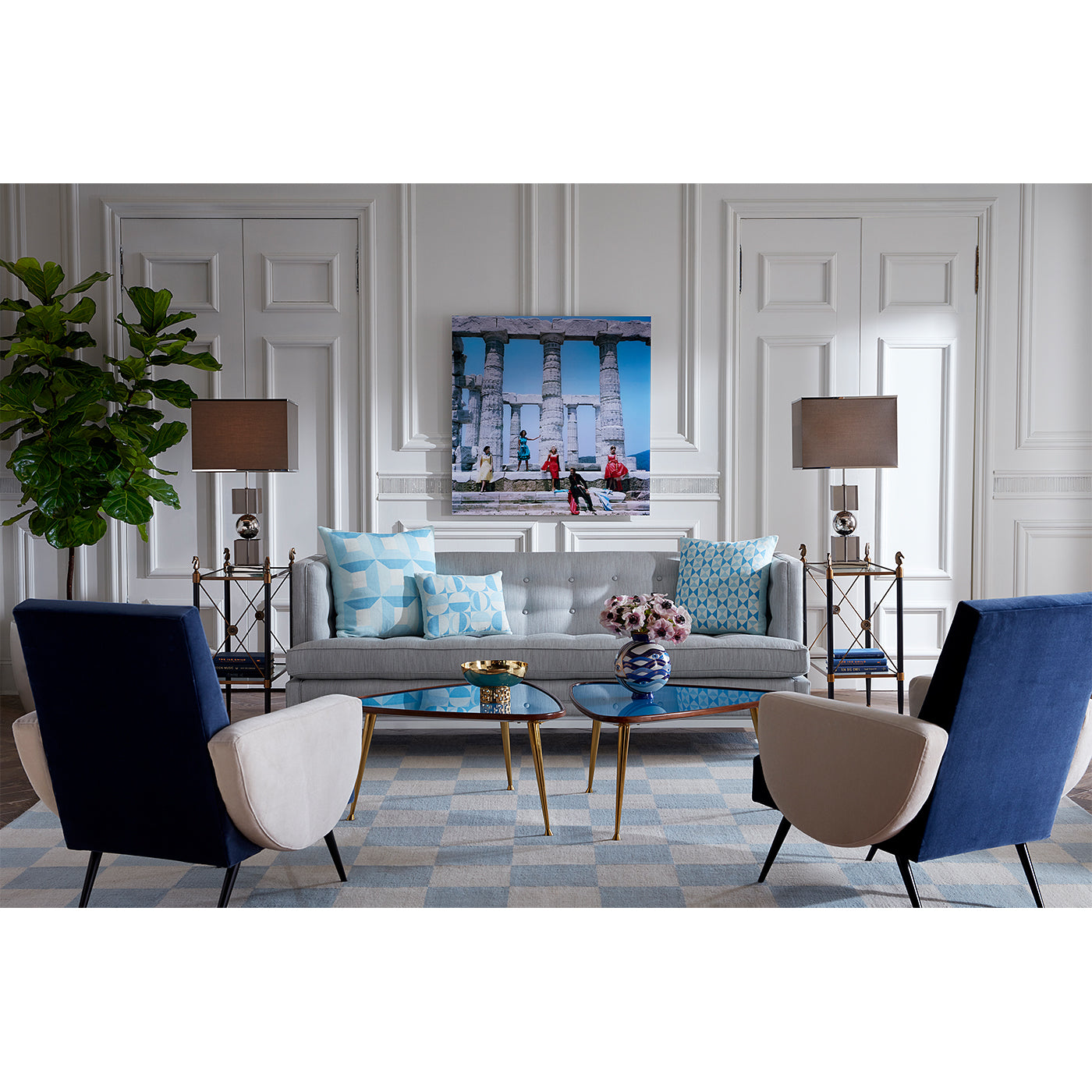 Tapis tissé plat à damier à grande échelle