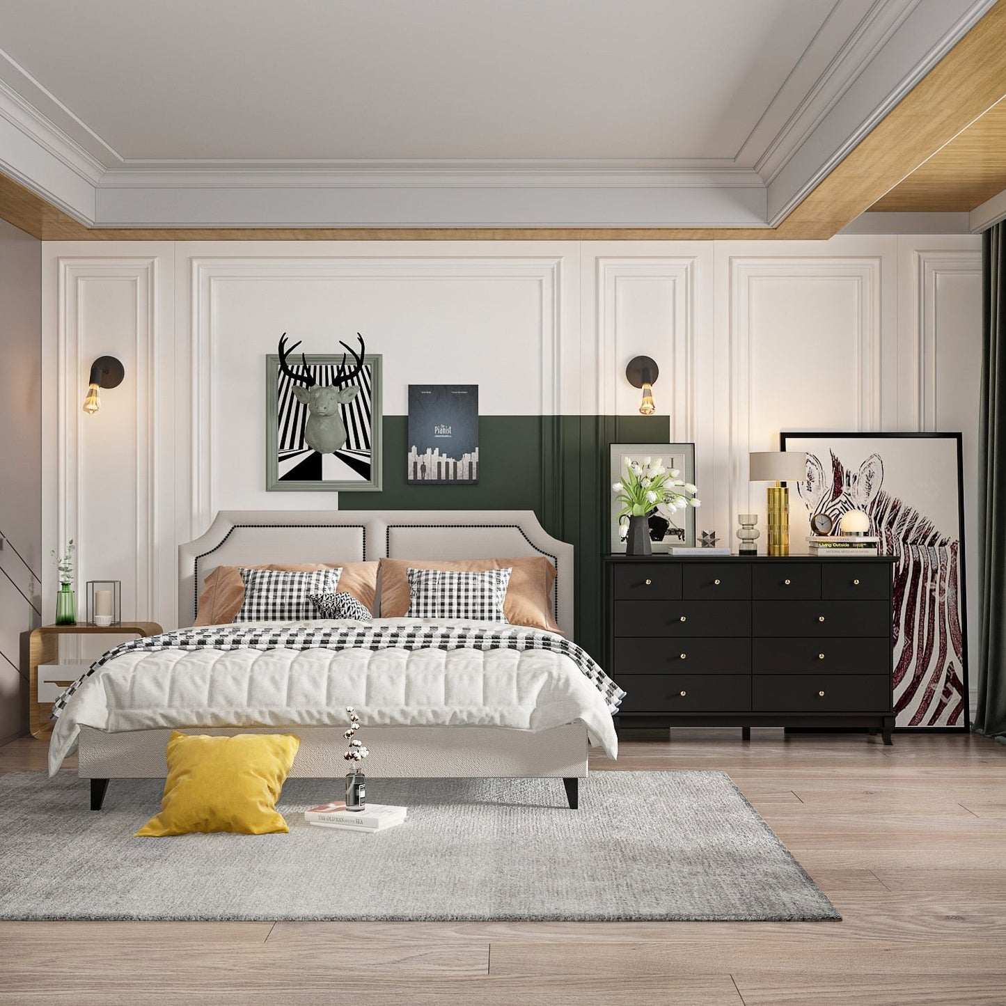 Commode double à 10 tiroirs pour chambre à coucher, blanche, grand espace de rangement