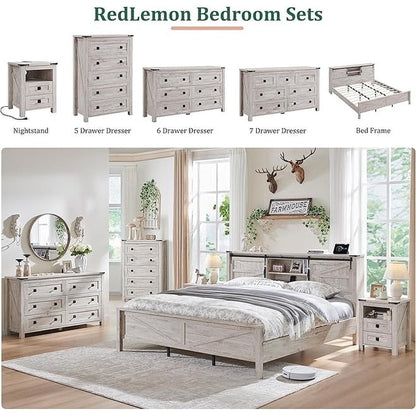 Commode en bois de style campagnard à 5 tiroirs de 48 pouces de haut, idéale pour une chambre à coucher.