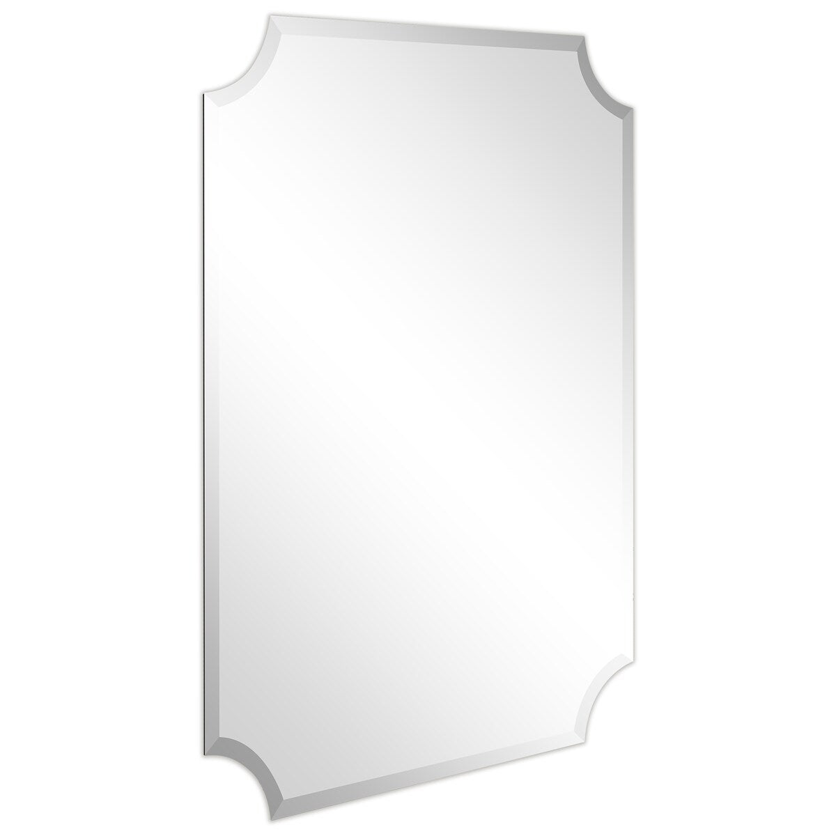 Miroir mural rectangulaire sans cadre à bord biseauté festonné, pour salle de bain, coiffeuse ou chambre, transparent.