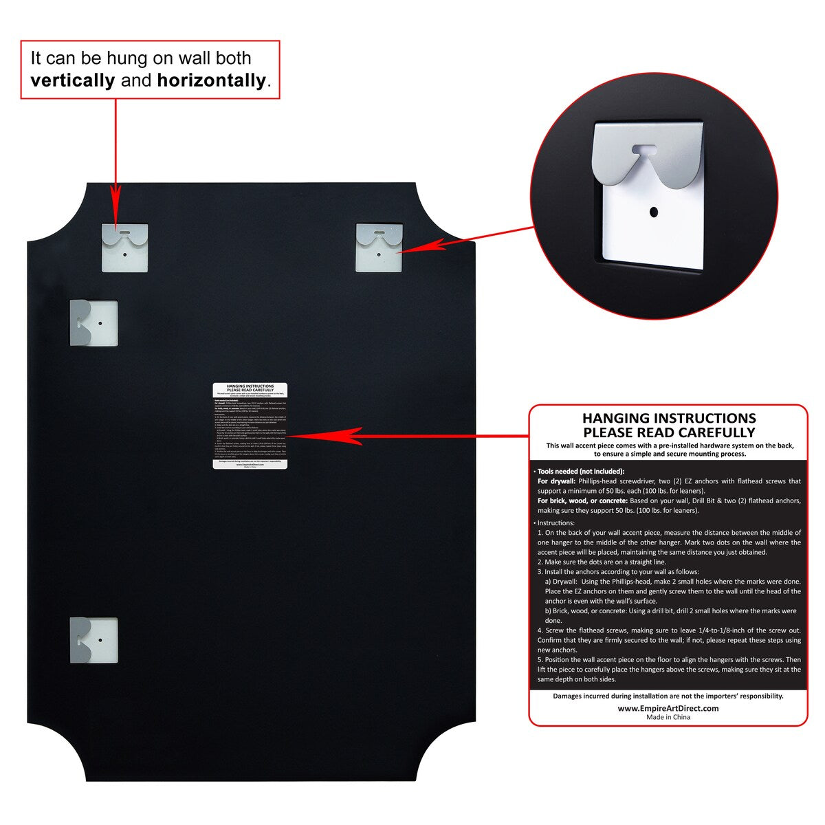 Miroir mural rectangulaire sans cadre à bord biseauté festonné, pour salle de bain, coiffeuse ou chambre, transparent.