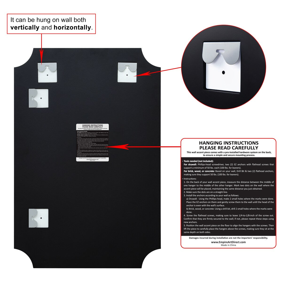 Miroir mural rectangulaire sans cadre à bord biseauté festonné, pour salle de bain, coiffeuse ou chambre, transparent.