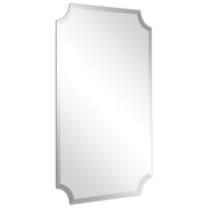 Miroir mural rectangulaire sans cadre à bord biseauté festonné, pour salle de bain, coiffeuse ou chambre, transparent.