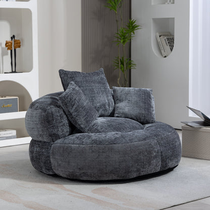 Pouf paresseux gris surdimensionné de 42,52 pouces en chenille avec trois coussins pour chambre à coucher