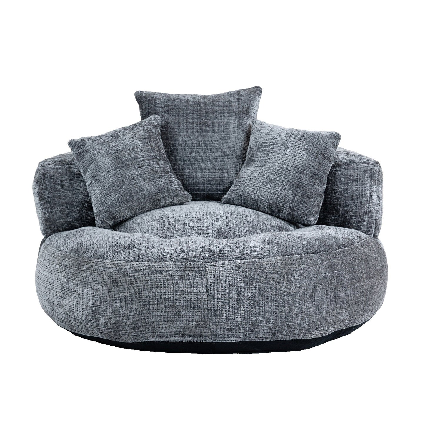 Pouf paresseux gris surdimensionné de 42,52 pouces en chenille avec trois coussins pour chambre à coucher