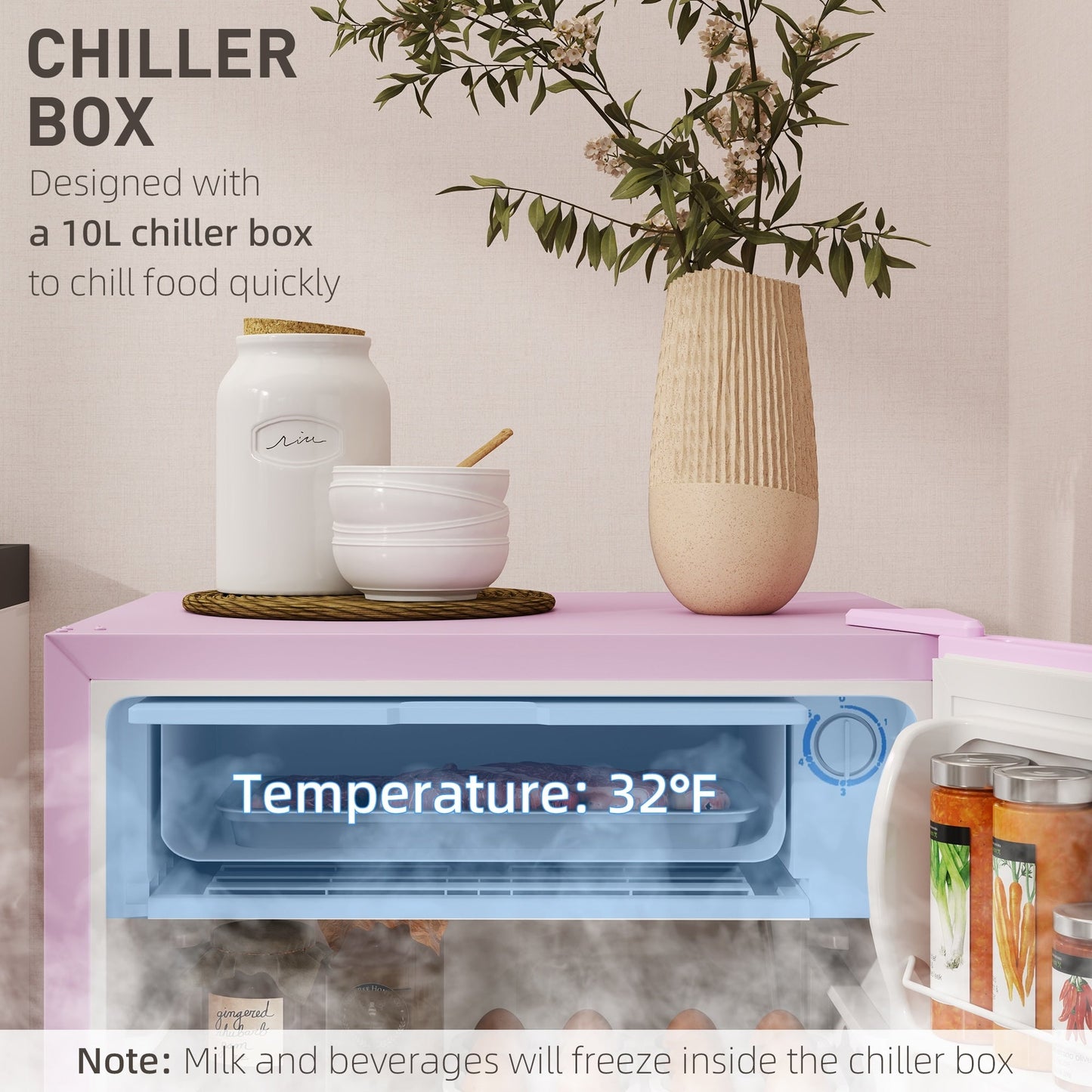 Mini-réfrigérateur HOMCOM 3,2 pi³ avec congélateur, réfrigérateur compact à une porte avec thermostat réglable pour chambre à coucher