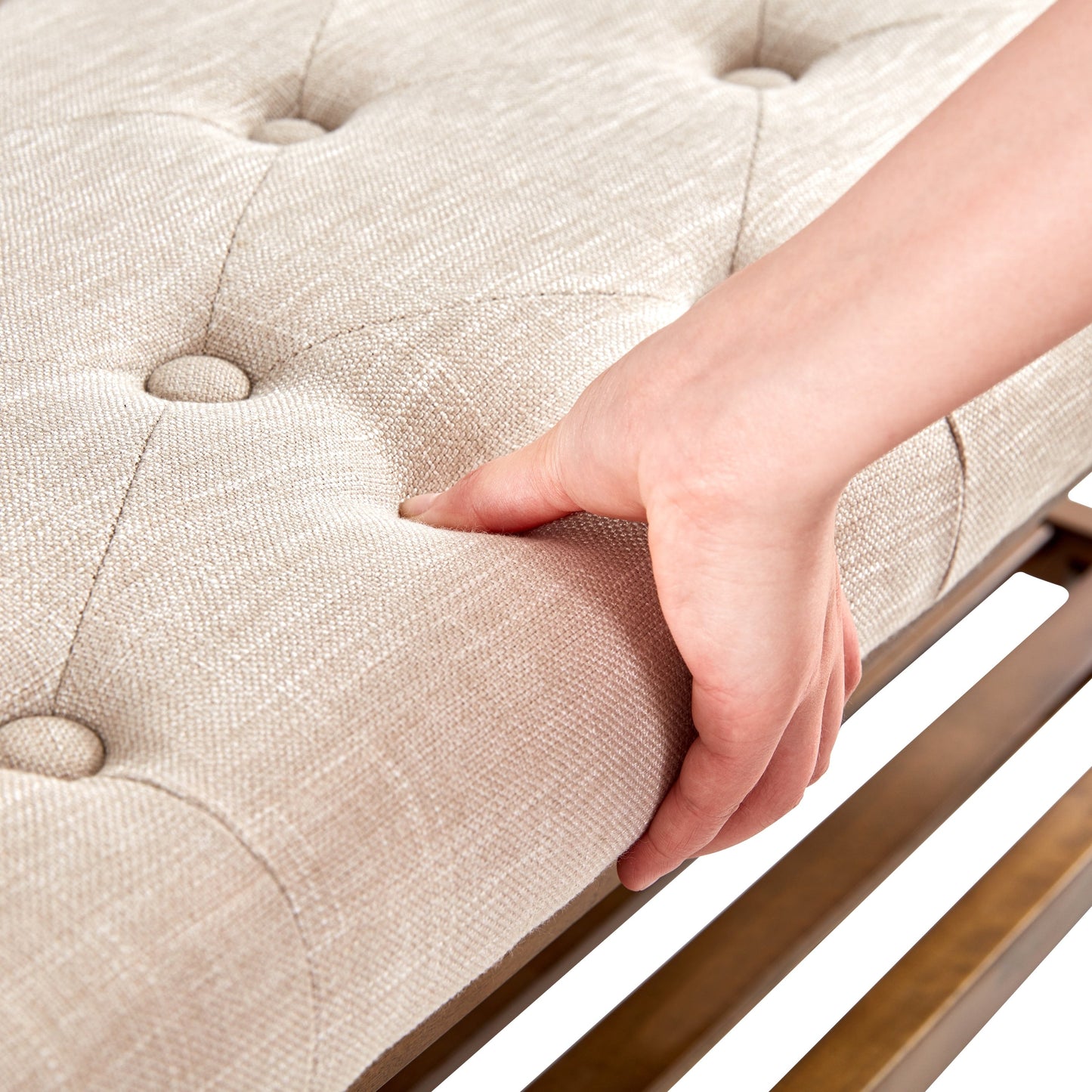 Banc à chaussures d'entrée avec rangement, revêtement en tissu et bois massif, 109 cm (43 pouces), banquette rembourrée pour salon et chambres