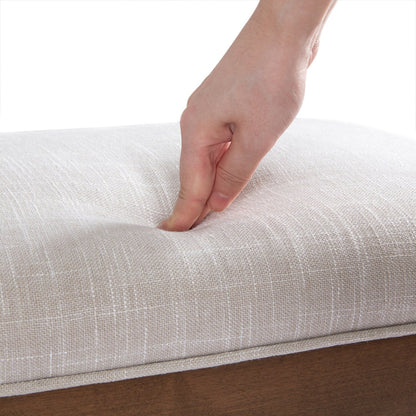 Banc d'entrée rembourré en tissu, banc de chambre à coucher pour pied de lit, beige, bois massif, 112 cm (44 pouces)