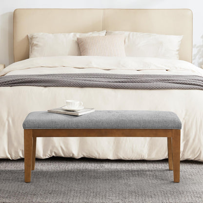Banc d'entrée rembourré en tissu, banc de chambre à coucher pour pied de lit, beige, bois massif, 112 cm (44 pouces)