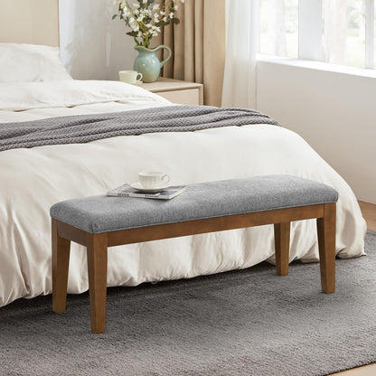 Banc d'entrée rembourré en tissu, banc de chambre à coucher pour pied de lit, beige, bois massif, 112 cm (44 pouces)