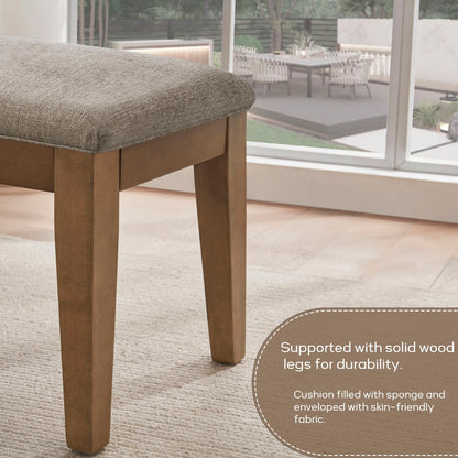 Banc d'entrée rembourré en tissu, banc de chambre à coucher pour pied de lit, beige, bois massif, 112 cm (44 pouces)
