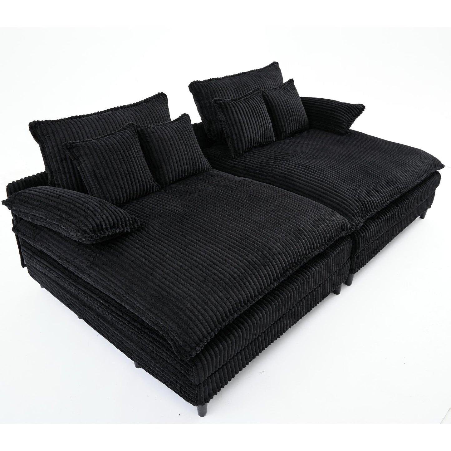 Canapé-lit surdimensionné Harmonia 109 W en velours côtelé, méridienne double profonde avec 4 coussins