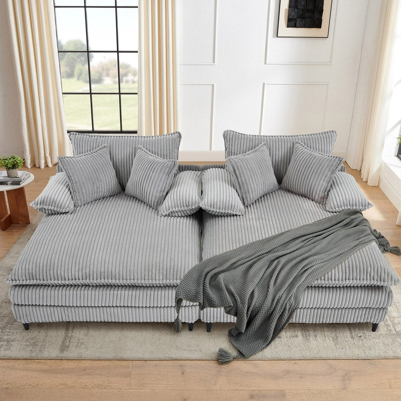 Canapé-lit surdimensionné Harmonia 109 W en velours côtelé, méridienne double profonde avec 4 coussins