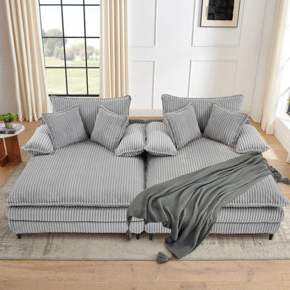 Canapé-lit surdimensionné Harmonia 109 W en velours côtelé, méridienne double profonde avec 4 coussins