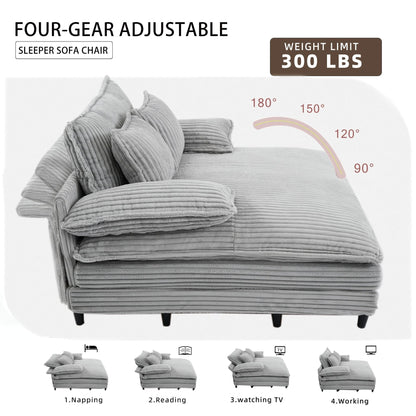 Canapé-lit surdimensionné Harmonia 109 W en velours côtelé, méridienne double profonde avec 4 coussins