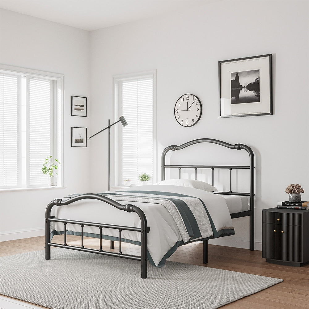 Cadre de lit en métal robuste de 35,5 cm de haut, style vintage, supporte jusqu'à 1134 kg, montage facile et silencieux.