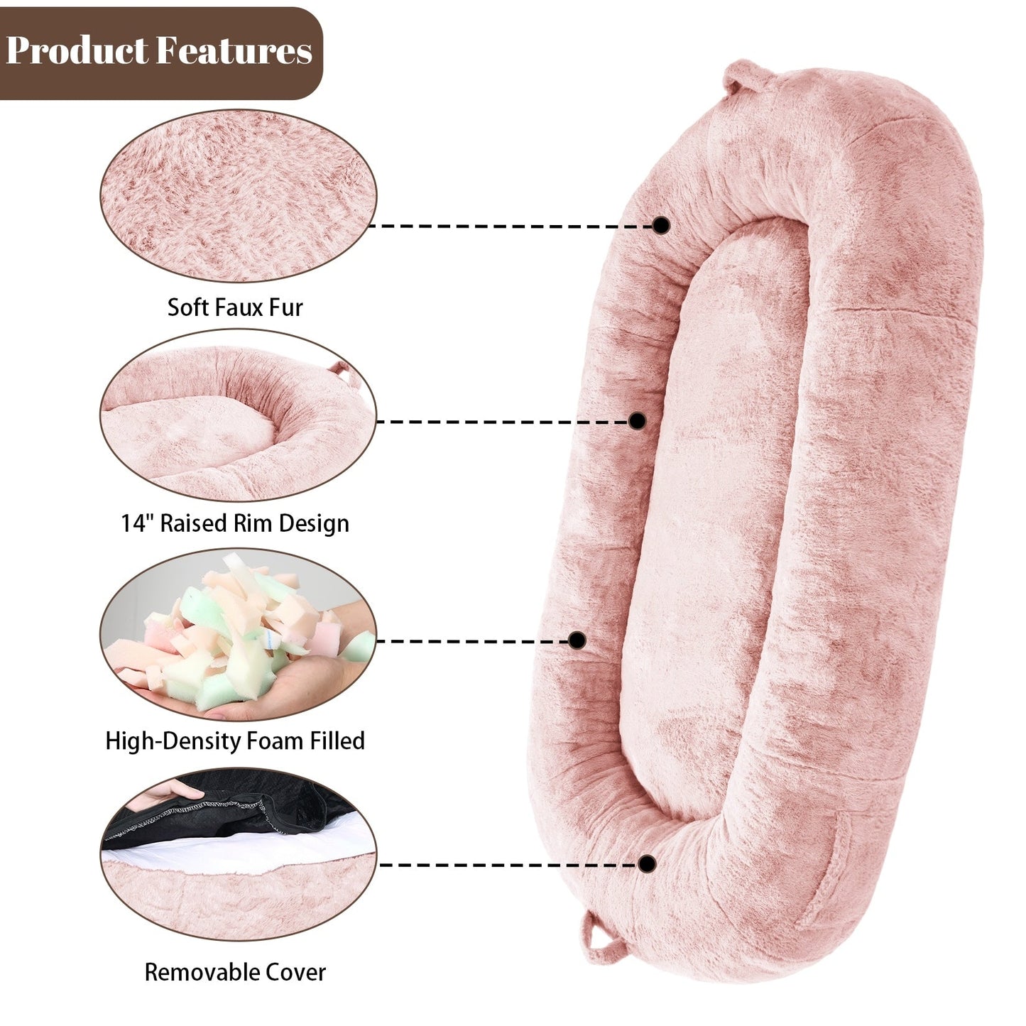 Grand lit pour chien lavable, de la taille d'un humain, avec housse amovible