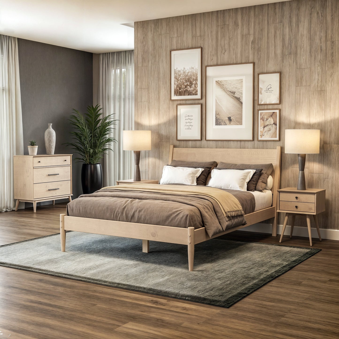 Lit à panneaux de style Mid-Century