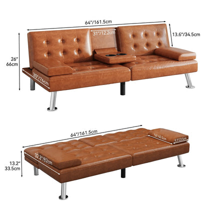 Canapé-lit futon pliable moderne Moasis en similicuir - 162,5 cm (L) x 76,2 cm (l) x 66 cm (H)