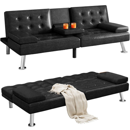 Canapé-lit futon pliable moderne Moasis en similicuir - 162,5 cm (L) x 76,2 cm (l) x 66 cm (H)