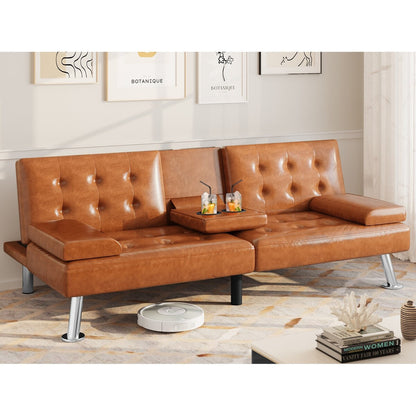 Canapé-lit futon pliable moderne Moasis en similicuir - 162,5 cm (L) x 76,2 cm (l) x 66 cm (H)