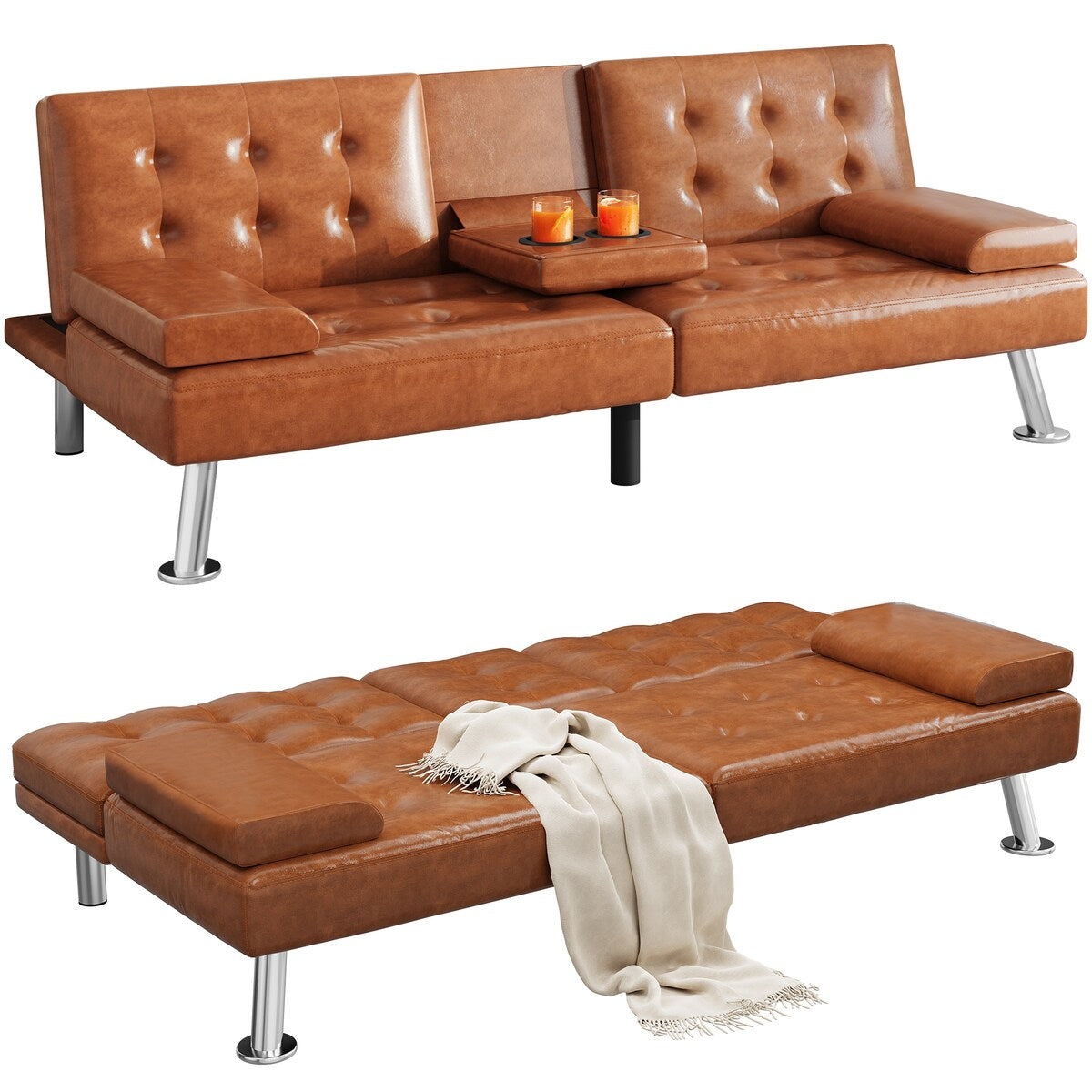 Canapé-lit futon pliable moderne Moasis en similicuir - 162,5 cm (L) x 76,2 cm (l) x 66 cm (H)