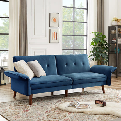 Canapé-lit futon moderne, canapé convertible avec pieds fuselés en bois, 78,35 cm de large, petit canapé à dossier divisé pour salon