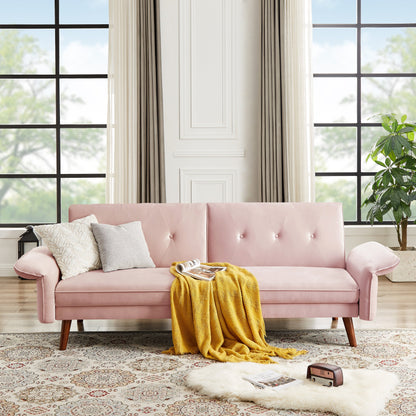 Canapé-lit futon moderne, canapé convertible avec pieds fuselés en bois, 78,35 cm de large, petit canapé à dossier divisé pour salon