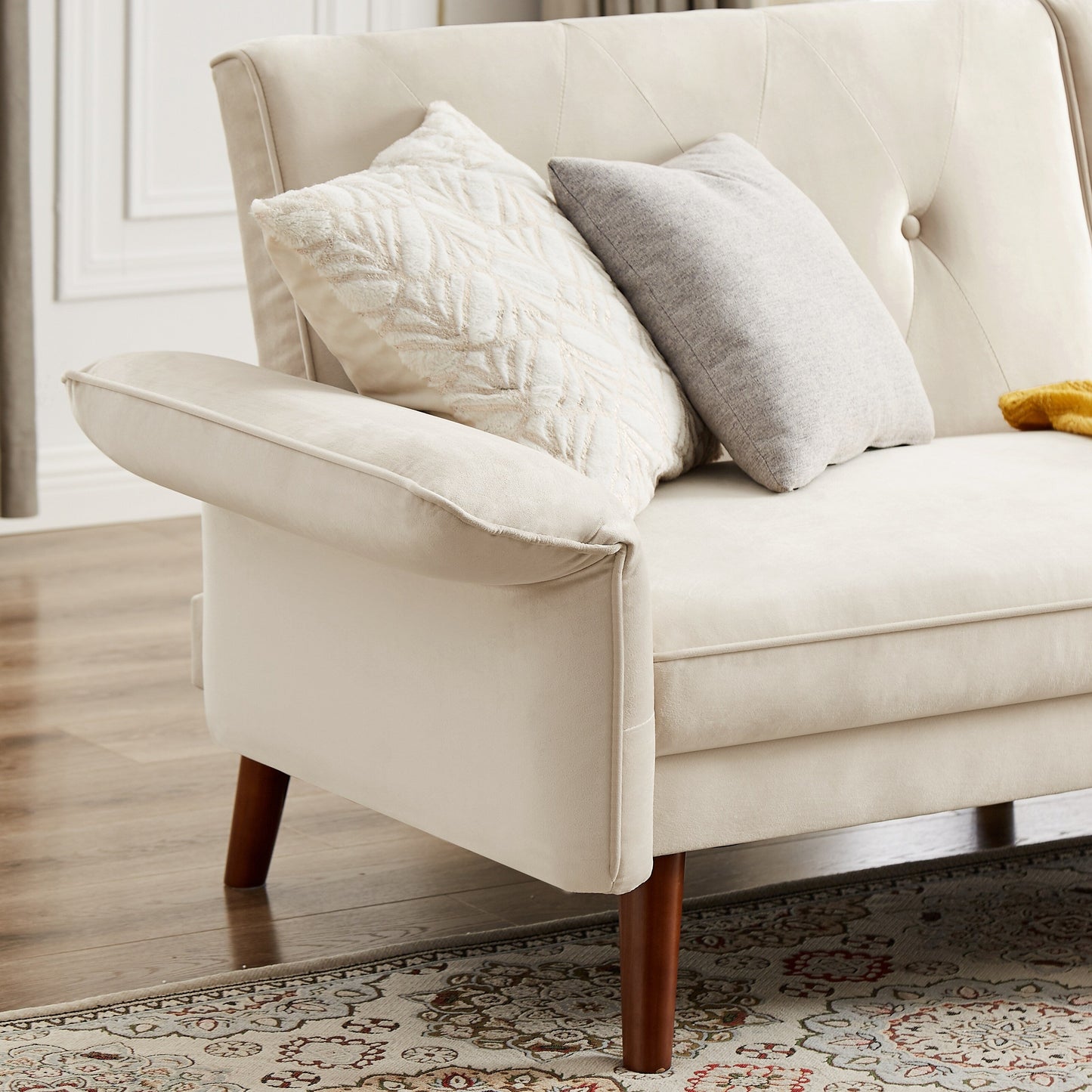 Canapé-lit futon moderne, canapé convertible avec pieds fuselés en bois, 78,35 cm de large, petit canapé à dossier divisé pour salon