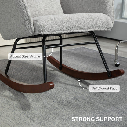 Fauteuil berçant moderne rembourré pour chambre d'enfant, avec dossier haut, appui-tête et coussin lombaire, idéal pour le salon ou la chambre à coucher.