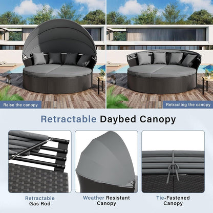 Ensemble de conversation extérieur Nuon 4/5 pièces, lit de jour en osier avec auvent, par Havenside Home