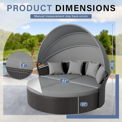 Ensemble de conversation extérieur Nuon 4/5 pièces, lit de jour en osier avec auvent, par Havenside Home