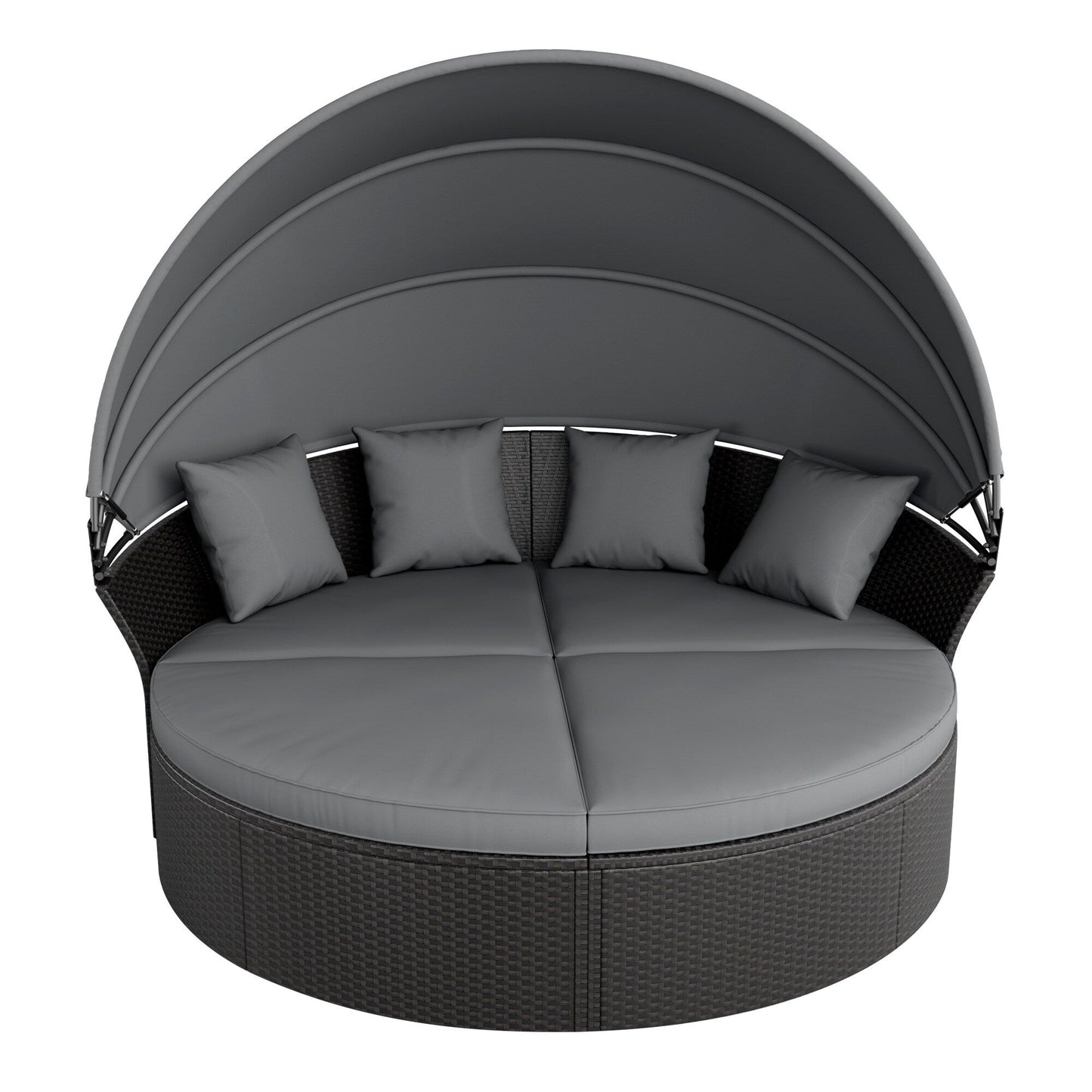 Ensemble canapé d'angle rond Nuon 4 pièces en résine tressée noire avec auvent rétractable par Havenside Home