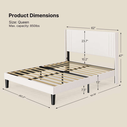 Lit Queen/Full à tête de lit capitonnée avec dossier à oreilles