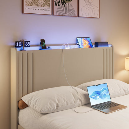 Lit Queen/Full à tête de lit capitonnée avec dossier à oreilles