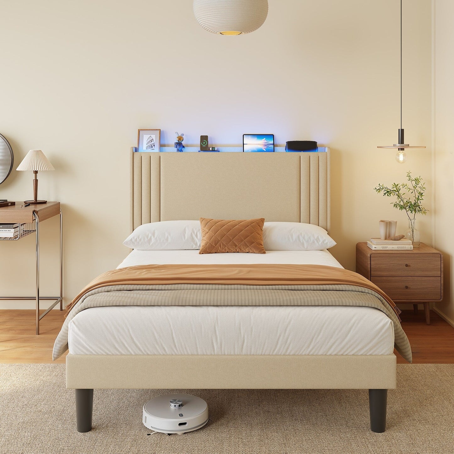 Lit Queen/Full à tête de lit capitonnée avec dossier à oreilles