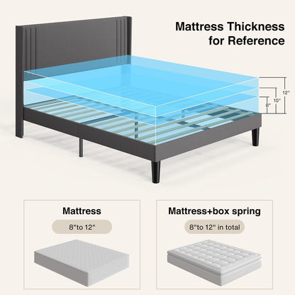 Lit Queen/Full à tête de lit capitonnée avec dossier à oreilles