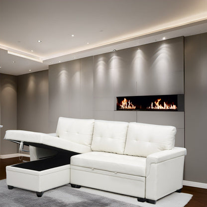 Canapé d'angle réversible avec lit gigogne, méridienne avec rangement dissimulé, pieds robustes.