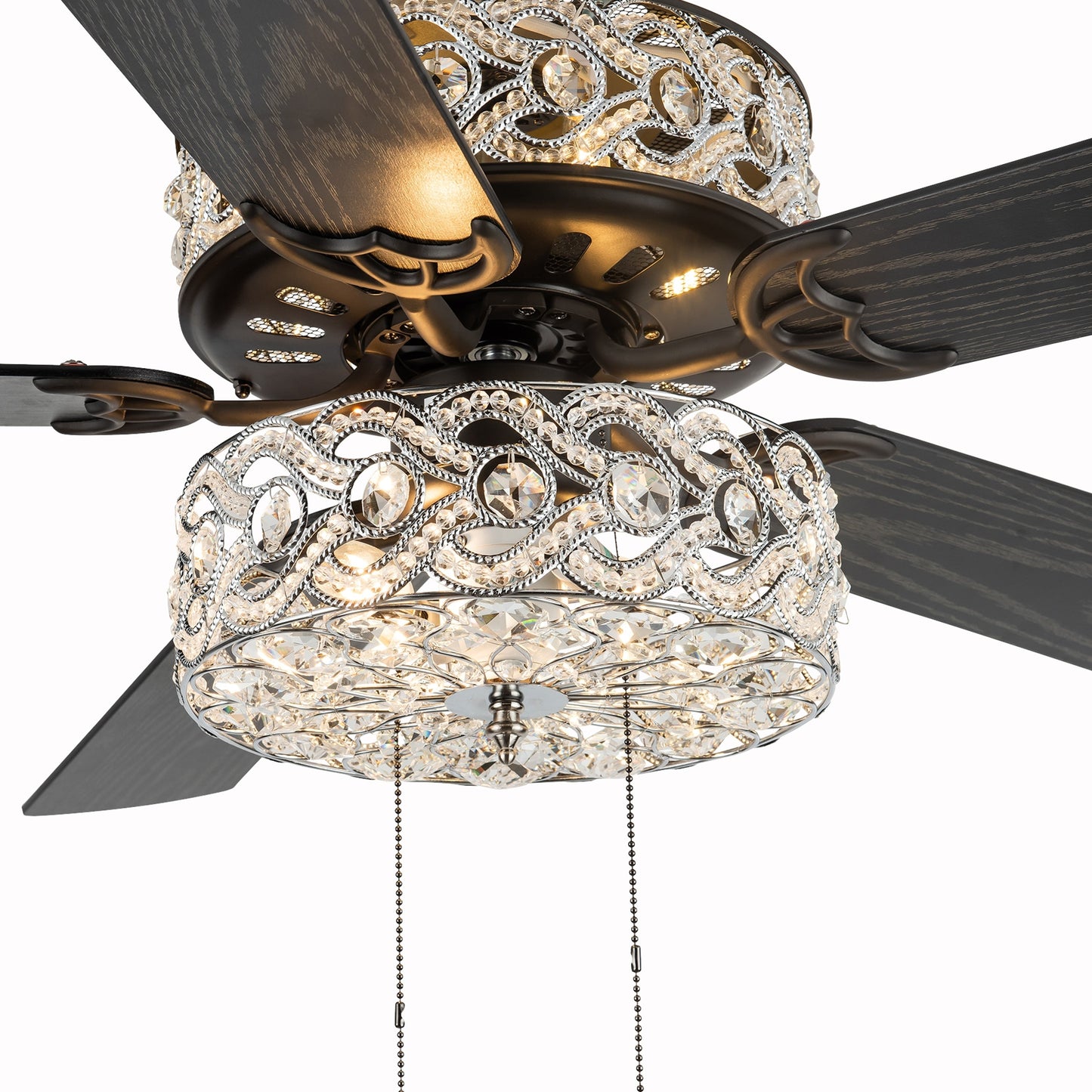 Ventilateur de plafond River of Goods Olivia, finition bronze huilé/cristal, 132 cm (52 ​​po) à DEL - 132 cm (52 ​​po) L x 132 cm (52 ​​po) l x 46 cm (18,25 po) H