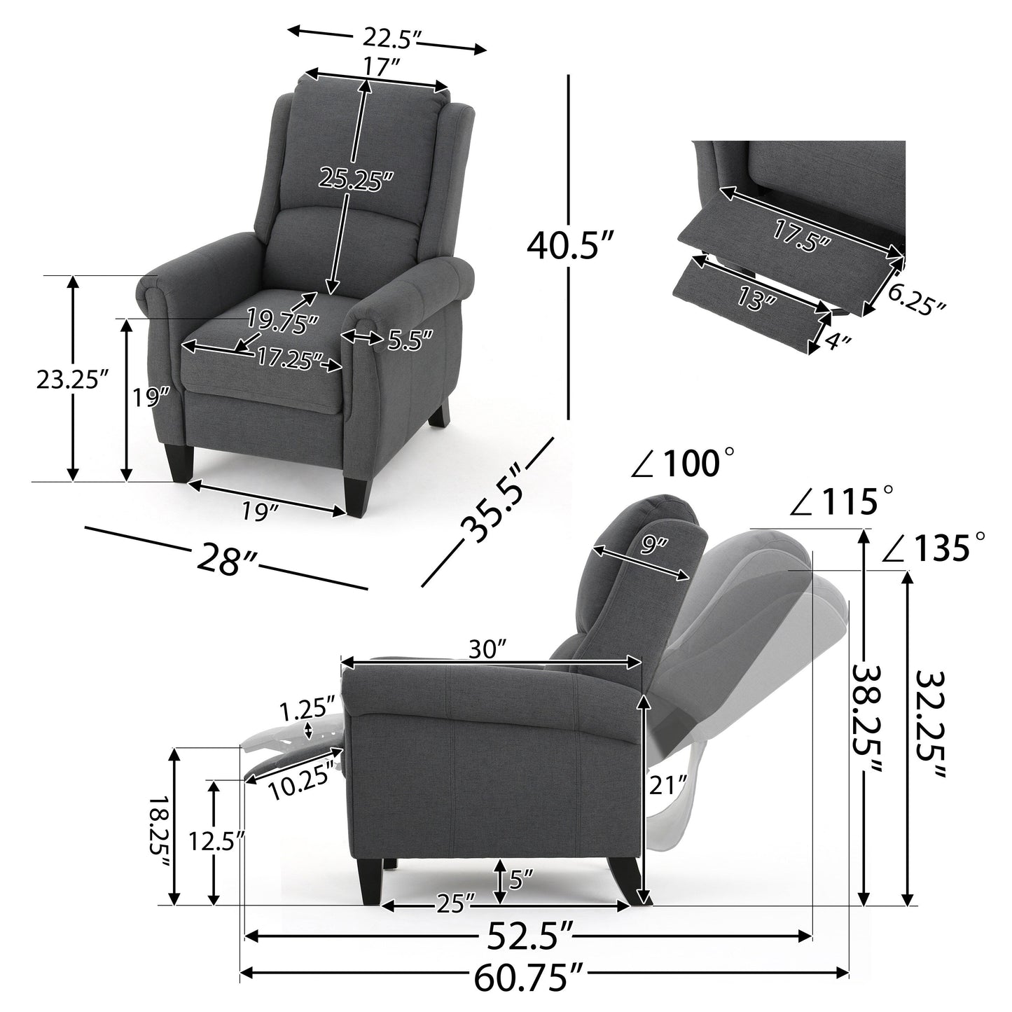 Fauteuil inclinable Roomfitters Ultimate Comfort en cuir PU avec dossier inclinable, fauteuil inclinable luxueux pour salon ou chambre à coucher