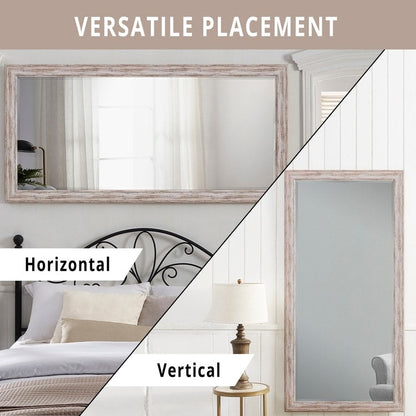 Miroir sur pied rustique pleine longueur - Miroir rectangulaire 66 x 32 cm avec cadre en bois pour salon, chambre