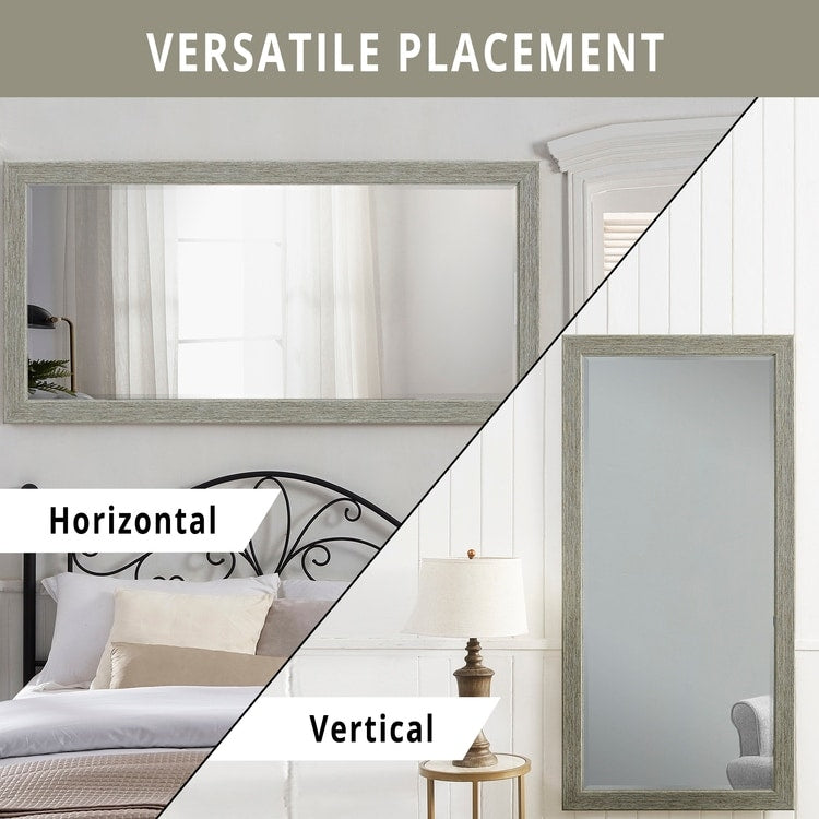 Miroir sur pied rustique pleine longueur - Miroir rectangulaire 66 x 32 cm avec cadre en bois pour salon, chambre