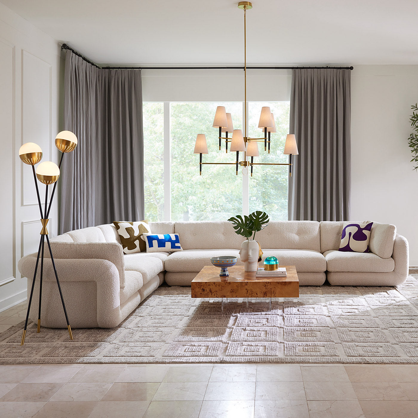 Canapé d'angle modulaire Pompidou 160" (406 cm) en six pièces avec pouf