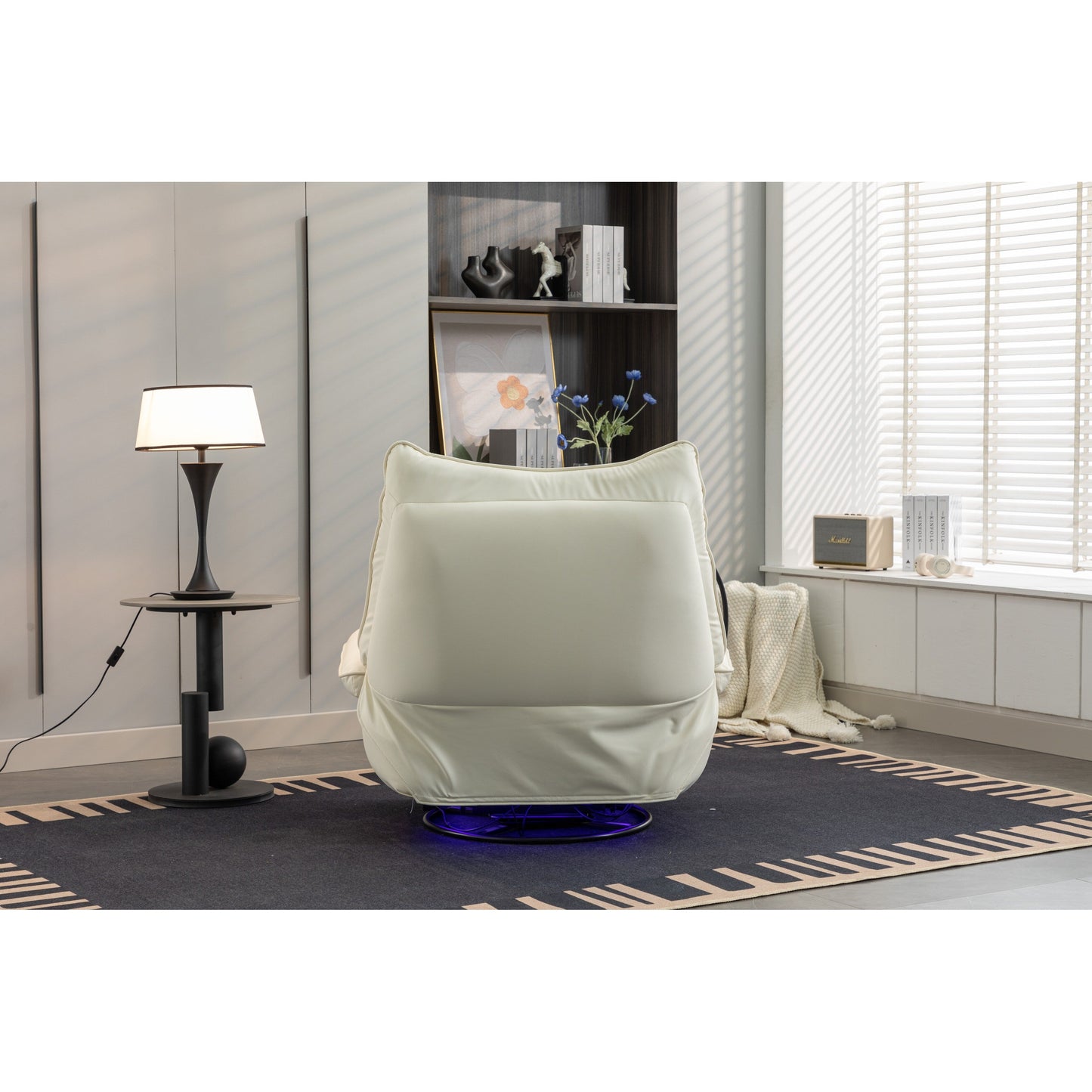 Fauteuil inclinable électrique pivotant avec haut-parleurs Bluetooth, support pour téléphone, ports de chargement USB et Type-C, rangement dissimulé dans l'accoudoir