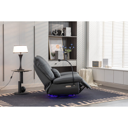 Fauteuil inclinable électrique pivotant avec haut-parleurs Bluetooth, support pour téléphone, ports de chargement USB et Type-C, rangement dissimulé dans l'accoudoir