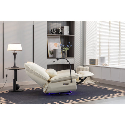 Fauteuil inclinable électrique pivotant avec haut-parleurs Bluetooth, support pour téléphone, ports de chargement USB et Type-C, rangement dissimulé dans l'accoudoir