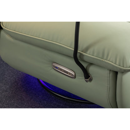 Fauteuil inclinable électrique pivotant avec haut-parleurs Bluetooth, support pour téléphone, ports de chargement USB et Type-C, rangement dissimulé dans l'accoudoir