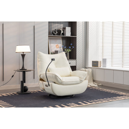 Fauteuil inclinable électrique pivotant avec haut-parleurs Bluetooth, support pour téléphone, ports de chargement USB et Type-C, rangement dissimulé dans l'accoudoir