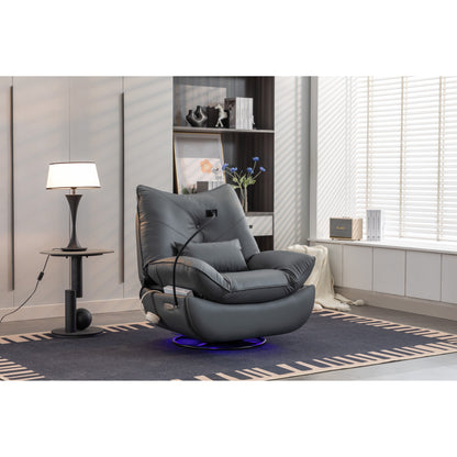 Fauteuil inclinable électrique pivotant avec haut-parleurs Bluetooth, support pour téléphone, ports de chargement USB et Type-C, rangement dissimulé dans l'accoudoir