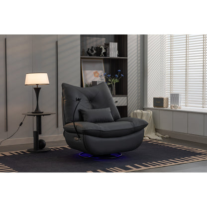 Fauteuil inclinable électrique pivotant avec haut-parleurs Bluetooth, support pour téléphone, ports de chargement USB et Type-C, rangement dissimulé dans l'accoudoir